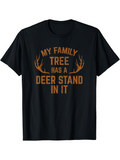 Men's T-Shirt My Family Tree With Brown Antler Graphic On Black Cotton T Shirt