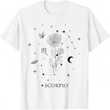 Men's T-Shirt Scorpio Zodiac Constellation With Botanical Stars Moon And Butterfly