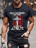 Men's T-Shirt Fully Vaccinated By The Blood Of Jesus Patriotic Cross With Faded Flag