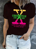 Women's T-Shirt Generation Neon Letters Overlapping Retro Typography Tee