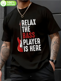 Men's T-Shirt Relax The Bass Player Is Here Red Guitar Graphic Bass