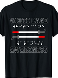 Men's T-Shirt White Cane Awareness With Braille Message Around Red Tipped Canes