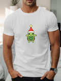 Men's T-Shirt Festive Green Cartoon Turtle With Red Yellow Party Hat Turtle
