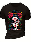 Men's T-Shirt Vibrant Roses And Colorful Face Paint Sugar Skull Woman