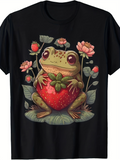 Men's T-Shirt Vintage Flowers And Strawberries Surrounding A Cute Frog