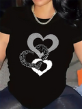 Women's T-Shirt Two Linking Glittering Silver And White Hearts Graphic Heart