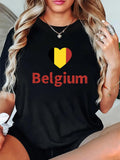 Women's T-Shirt Belgium Heart Shaped Flag Icon With Simple Bold Lettering