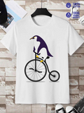 Men's T-Shirt Funny Penguin Riding Vintage Bicycle Penguin