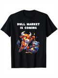 Men's T-Shirt Bull Market Is Coming Playful Cartoon Bull Swinging A Bat Toward Surprised Bear