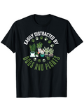 Men's T-Shirt Easily Distracted By Potted Houseplants Surrounded By Green Leaves And Pawprints Plants