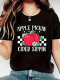 Women's T-Shirt Apple Pickin With Leaves Blossoms And Checkerboard Under Ripe Apple