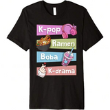 Women's T-Shirt Kpop Ramen Boba Kdrama With Headphones Drink And Cute Cartoon Snacks