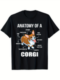 Men's T-Shirt Anatomy Of A Corgi With Playful Labels Surrounding Adorable Brown Cartoon Corgi