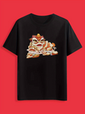 Men's T-Shirt Playful Festive Lion With Vibrant Colors On Black T Shirt Lion