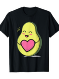 Men's T-Shirt Cute Smiling Cartoon Avocado Holding A Pink Heart Avocado