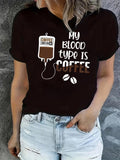 Women's T-Shirt My Blood Type Is Coffee Bag Graphic With Roasted Beans Coffee