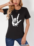 Women's T-Shirt Hand Gesture With White Artistic Ink Illustration Of Raised Fingers