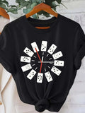 Women's T-Shirt Playful Dominoes Arranged Like Clock Around Central Dial
