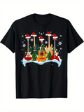Men's T-Shirt Snowy Christmas Scene With Santa Hats And Festive Holiday Musical Guitar