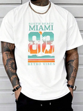 Men's T-Shirt South Beach Miami Retro Vibes With Sunset And Palm Silhouettes Under Cityscape