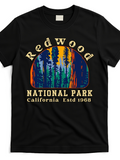 Men's T-Shirt Redwood National Park Colorful Sunset Among Tall Pine Trees