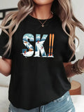 Women's T-Shirt Snowcapped Mountains With Tiny Skiers Enjoying Winter Adventure Ski