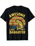Men's T-Shirt Awesome Like My Daughter Vintage Style Sunset With Leaping Fish Under Sky
