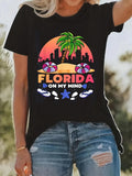 Women's T-Shirt Florida On My Mind Palm Trees With Sunset Beach Silhouette And Skateboard