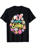 Men's T-Shirt Happy Easter Colorful Patterned Eggs With Bunny Ears In Festive Spring Wreath