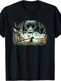 Men's T-Shirt Majestic Wetlands Scene With Observant Black Lab And Graceful Ducks