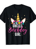 Men's T-Shirt Uncle Of The Birthday Girl Sparkling Stars With Colorful Flowers Unicorn