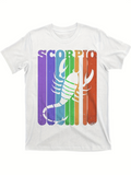 Men's T-Shirt Scorpio Retro Rainbow Vertical Bars With White Silhouette Scorpion