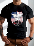 Men's T-Shirt Thank You American Flag Badge With Soldier Silhouettes Under Sunlight