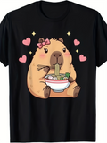 Men's T-Shirt Cute Capybara Surrounded By Hearts Eating Delicious Ramen Bowl