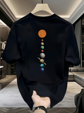 Men's T-Shirt Vivid Solar System With Planets Aligned In Black Universe Shirt