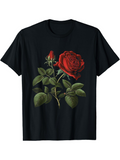 Men's T-Shirt Vivid Blossoming Deep Red Rose With Lush Green Leaves Botanical Flower