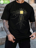 Men's T-Shirt Golden Electric Lines Flowing Toward A Central Microchip Circuit