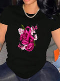 Women's T-Shirt Pink Ribbon With Blossoming Spring Flowers And Delicate Boxing Gloves