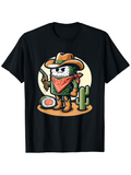 Men's T-Shirt Cartoon Sushi Cowboy With Red Bandana And Desert Cactus Illustration Sushi Cowboy