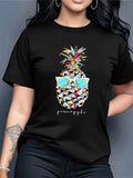Women's T-Shirt Pineapple With Colorful Geometric Shapes And Sunglasses Surrounded By Playful Tropics Fruit