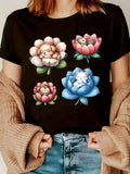 Women's T-Shirt Adorable Kittens And Puppies Nestled Among Blooming Colorful Flowers