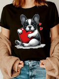 Women's T-Shirt Playful French Bulldog With Red Heart Among Floating Love Hearts