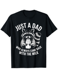 Men's T-Shirt Just A Dad Who Always Came Back With The Milk Humorous Happy Raccoon Holding Milk Cartoon