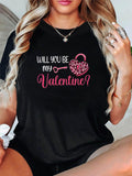Women's T-Shirt Will You Be My Valentine Pink Lock With Heart Key T Shirt