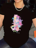 Women's T-Shirt Vibrant Abstract Brush Strokes In Pastel Rainbow Colors Electric Energy Splash