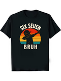 Men's T-Shirt Six Seven Bruh Retro Sunset With Dabbing Silhouette Among Faded Colors Figure