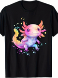 Men's T-Shirt Vivid Watercolor Pastel Drops Surrounding A Playful Axolotl