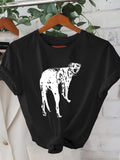 Women's T-Shirt Artistic Brushwork With Monochrome Dalmatian Standing Against Black Fabric Dalmatian