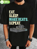 Men's T-Shirt Eat Sleep Make Beats Repeat With Headphones And Beat Machine