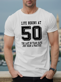 Men's T-Shirt Life Begins At Fifty Statement Design On White T Shirt